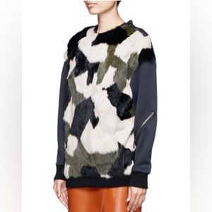 3.1 Phillip Lim Rabbit Fur Patchwork Sweatshirt, Multicolor (LIMITED EDITION)